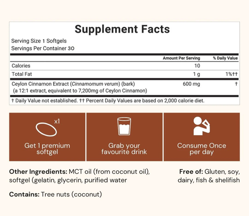 Ceylon Cinnamon 7200 mg equivalent met MCT-olie
